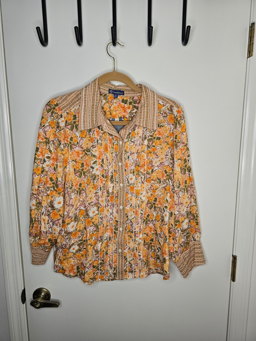 Democracy Floral Button-Down Shirt in Orange and Pink